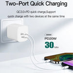 CS-20W Mini Portable PD3.0 + QC3.0 Dual Ports Fast Charger with 3A Type-C to Type-C  Data Cable, Charger + Type-C to Type-C Cable