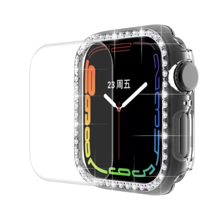 ENKAY Hat-Prince Electroplate PC Diamond Watch Case + Full Coverage Curved PET Screen Protector Film For Apple Watch Series 7 45mm