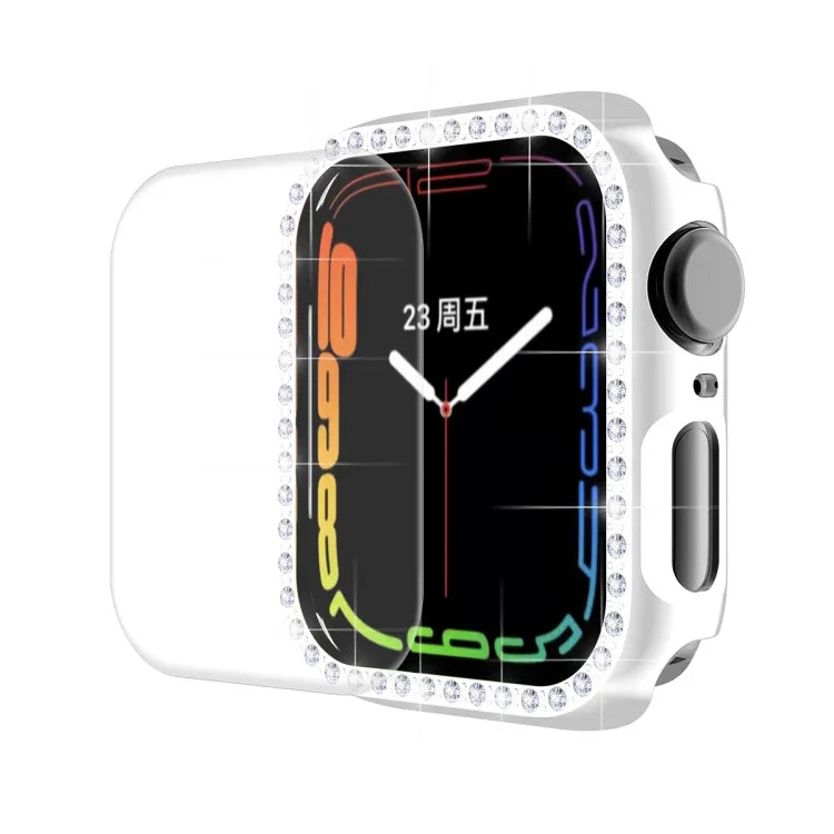 ENKAY Hat-Prince Electroplate PC Diamond Watch Case + Full Coverage Curved PET Screen Protector Film For Apple Watch Series 7 45mm
