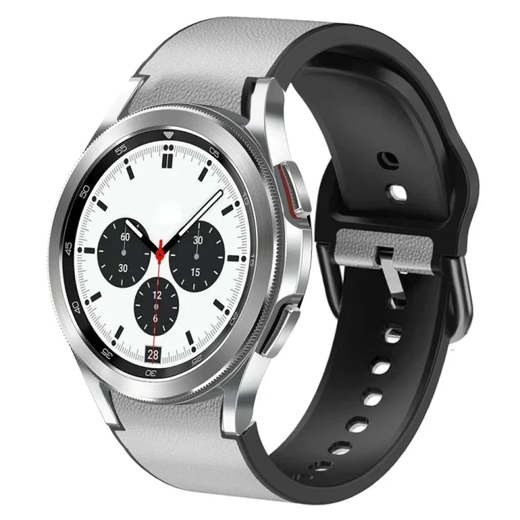 20mm Silicone Adhesive Leather Watch Band, For Samsung Galaxy Watch 4 Classic 46mm, For Samsung Galaxy Watch 4 Classic 42mm, For Samsung Galaxy Watch Active 2