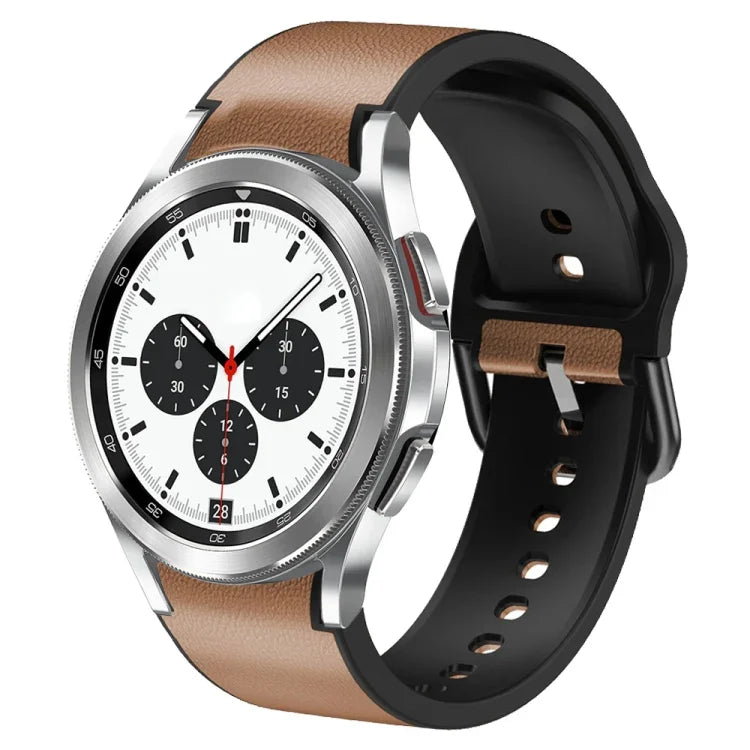 20mm Silicone Adhesive Leather Watch Band, For Samsung Galaxy Watch 4 Classic 46mm, For Samsung Galaxy Watch 4 Classic 42mm, For Samsung Galaxy Watch Active 2
