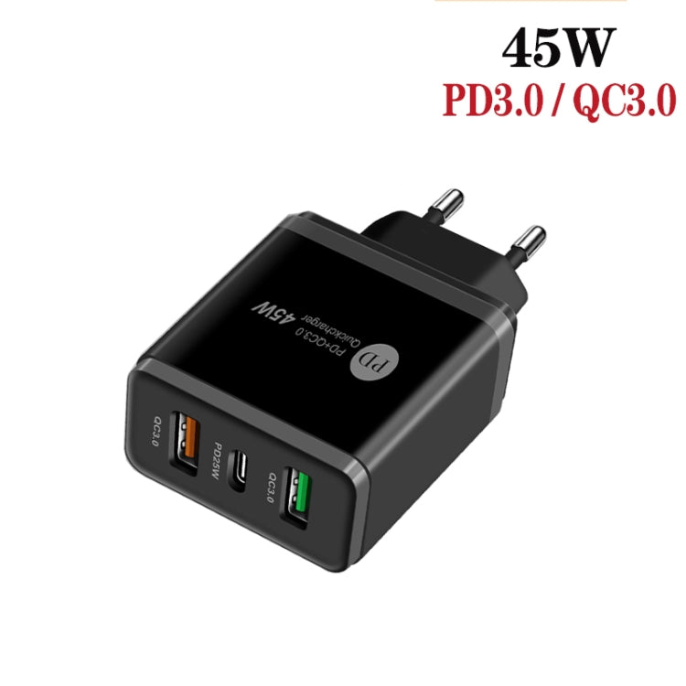 45W PD3.0 + 2 x QC3.0 USB Multi Port Charger with Type-C to 8 Pin Cable, EU Plug, EU Plug + Type-C to 8 Pin Cable