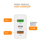 45W PD3.0 + 2 x QC3.0 USB Multi Port Charger with Type-C to 8 Pin Cable, EU Plug, EU Plug + Type-C to 8 Pin Cable