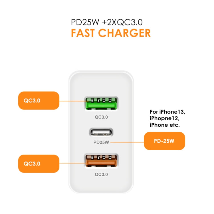 45W PD3.0 + 2 x QC3.0 USB Multi Port Charger with Type-C to 8 Pin Cable, EU Plug, EU Plug + Type-C to 8 Pin Cable