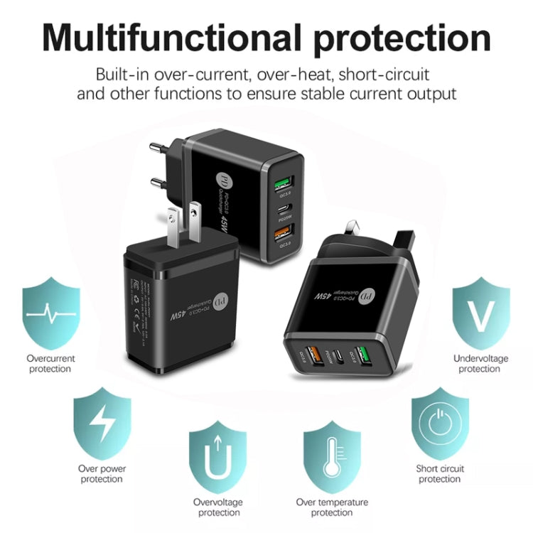 45W PD3.0 + 2 x QC3.0 USB Multi Port Charger with Type-C to Type-C Cable, US Plug, US Plug + Type-C to Type-C Cable