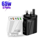65W Dual PD Type-C + 3 x USB Multi Port Charger with 3A USB to 8 Pin Data Cable, UK Plug, UK Plug + USB to 8 Pin Cable