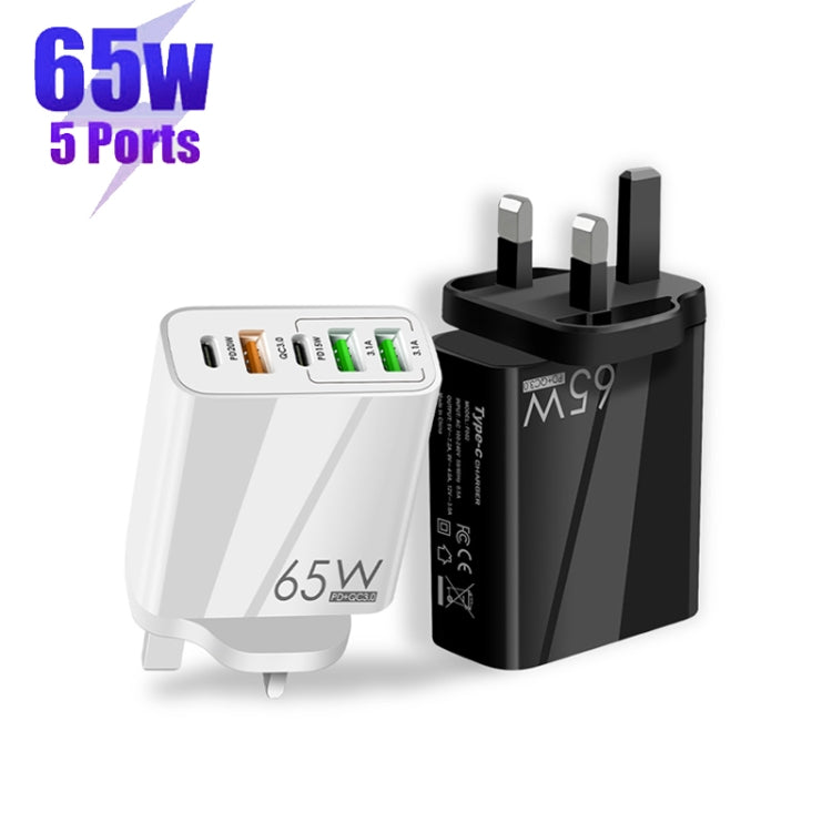 65W Dual PD Type-C + 3 x USB Multi Port Charger with 3A USB to 8 Pin Data Cable, UK Plug, UK Plug + USB to 8 Pin Cable