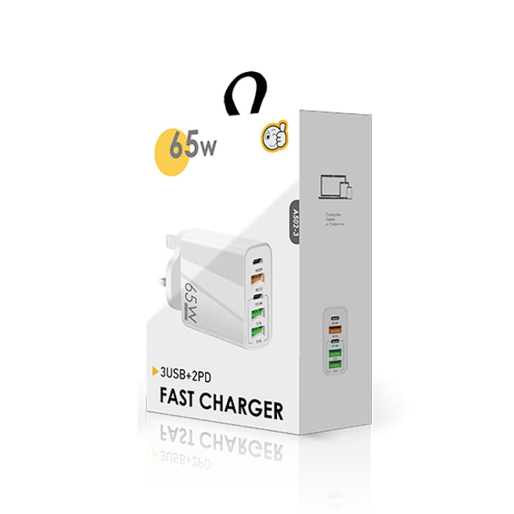65W Dual PD Type-C + 3 x USB Multi Port Charger with 3A USB to 8 Pin Data Cable, UK Plug, UK Plug + USB to 8 Pin Cable