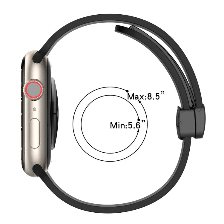 Magnetic Black Buckle Smooth Silicone Watch Band, For Apple Watch Ultra 49mm, For Apple Watch Series 8&7 45mm, For Apple Watch Series 8&7 41mm