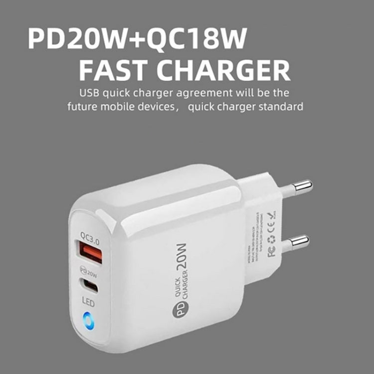 PD04 Type-C + USB Mobile Phone Charger with Type-C to Type-C Cable, EU Plug, EU Plug + Type-C to Type-C Cable
