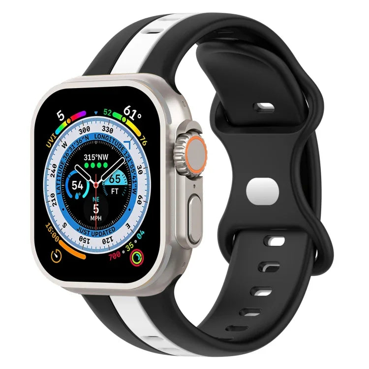 Butterfly Buckle Two-Color Silicone Watch Band, For Apple Watch Ultra 49mm, For Apple Watch Series 8&7 45mm, For Apple Watch Series 8&7 41mm