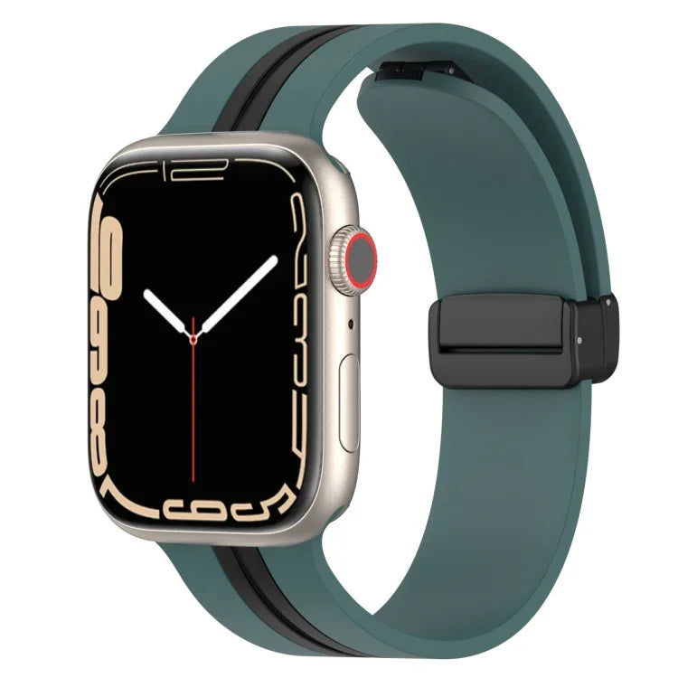 Magnetic Clasp Two-Color Silicone Watch Band, For Apple Watch Ultra 49mm, For Apple Watch Series 8&7 45mm, For Apple Watch Series 8&7 41mm
