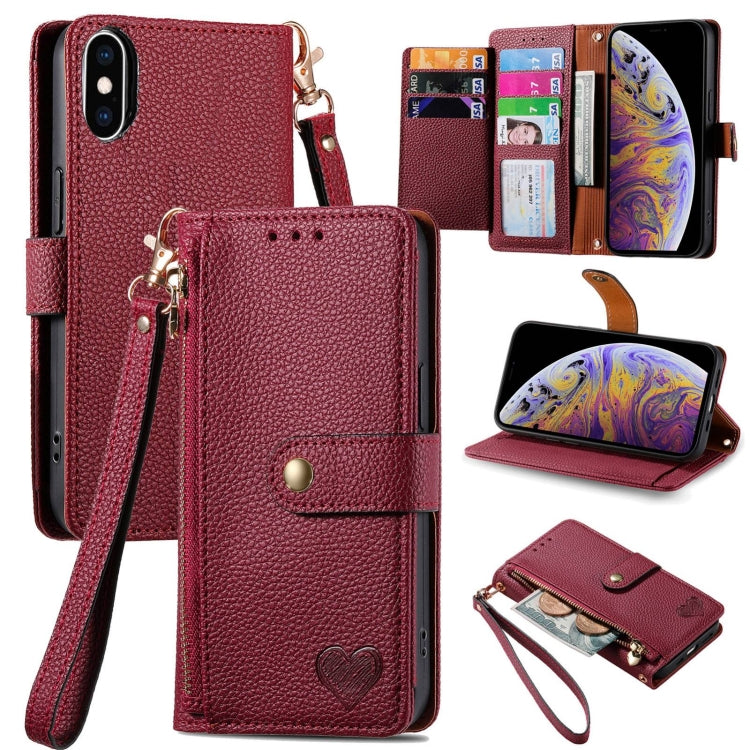 Love Zipper Lanyard Leather Phone Case, For iPhone 11, For iPhone 11 Pro, For iPhone XR, For iPhone XS Max, For iPhone 7 Plus / 8 Plus, For iPhone 6 Plus / 6s Plus, For iPhone 6 / 6s
