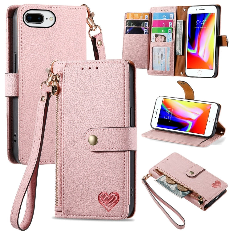 Love Zipper Lanyard Leather Phone Case, For iPhone 11, For iPhone 11 Pro, For iPhone XR, For iPhone XS Max, For iPhone 7 Plus / 8 Plus, For iPhone 6 Plus / 6s Plus, For iPhone 6 / 6s