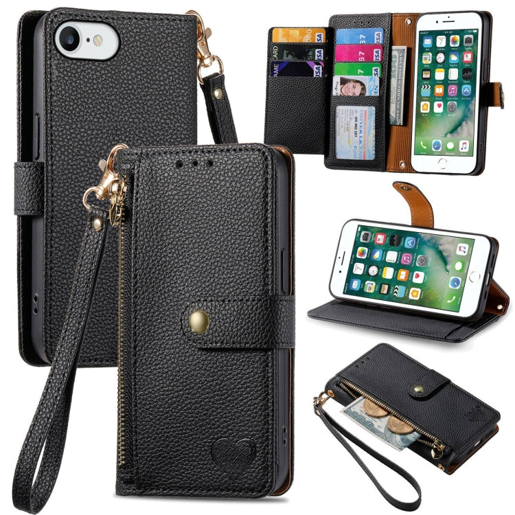 Love Zipper Lanyard Leather Phone Case, For iPhone 11, For iPhone 11 Pro, For iPhone XR, For iPhone XS Max, For iPhone 7 Plus / 8 Plus, For iPhone 6 Plus / 6s Plus, For iPhone 6 / 6s