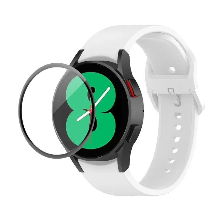 JUNSUNMAY Silicone Adjustable Strap + Full Coverage PMMA Screen Protector Kit, For Samsung Galaxy Watch5 40mm, For Samsung Galaxy Watch4 44mm, For Samsung Galaxy Watch4 40mm