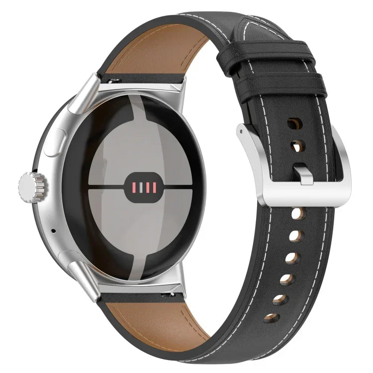 Top Layer Leather Embossed Sewing Watch Band, For Google Pixel Watch 4 / 3 / 2 / 1 41mm