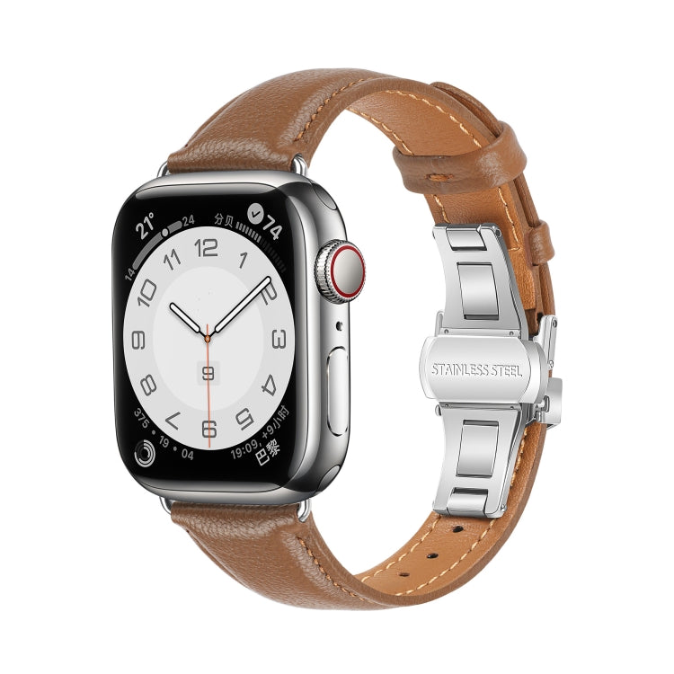Plain Leather Butterfly Buckle Watch Band, For Apple Watch Series 6 40mm, For Apple Watch Series 6 44mm, For Apple Watch Series 5 44mm, For Apple Watch Series 5 40mm