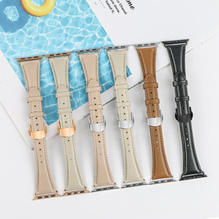 Plain Leather Butterfly Buckle Watch Band, For Apple Watch Series 6 40mm, For Apple Watch Series 6 44mm, For Apple Watch Series 5 44mm, For Apple Watch Series 5 40mm