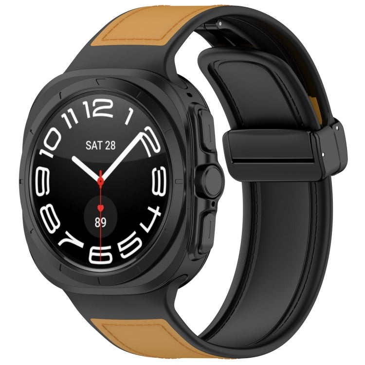 For Galaxy Watch Ultra2 2026 / 2025 / 1 2024 Magnetic Folding Buckle Silicone Leather Watch Band, Black, Gray, Orange, Green, Light Brown, Dark Blue