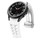 Richard Magnetic Folding Silver Buckle Silicone Watch Band, For Sansung Galaxy Watch 5 Pro 45mm, For Samsung Galaxy Watch 7 40 / 44mm, For Samsung Galaxy Watch 6 Classic 43 / 47mm
