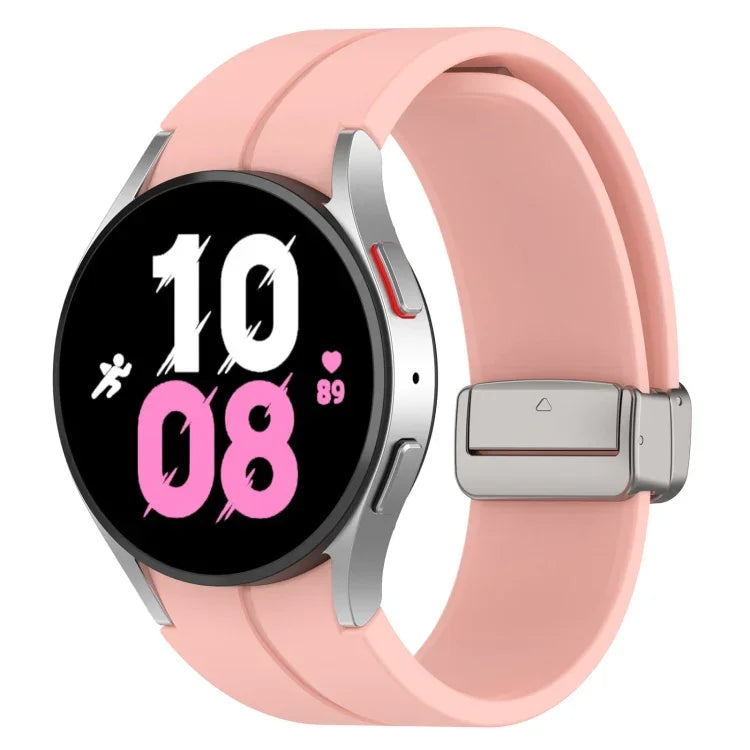 Magnetic Folding Silver Buckle Silicone Watch Band, For Samsung Galaxy Watch FE 40mm, For Samsung Galaxy Watch7 40 / 44mm