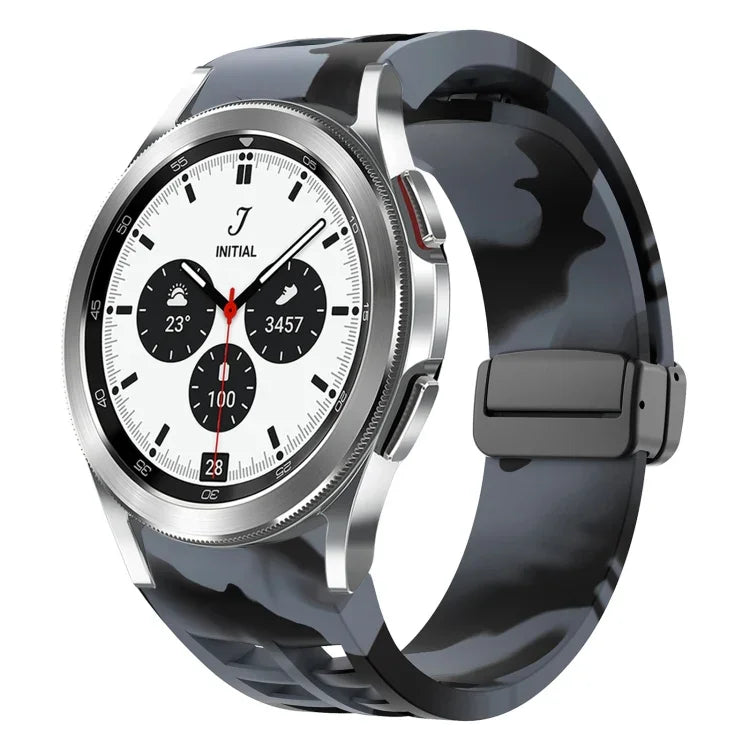 Richard Magnetic Folding Black Buckle Silicone Watch Band, For Samsung Galaxy Watch 4 classic 42 / 46mm