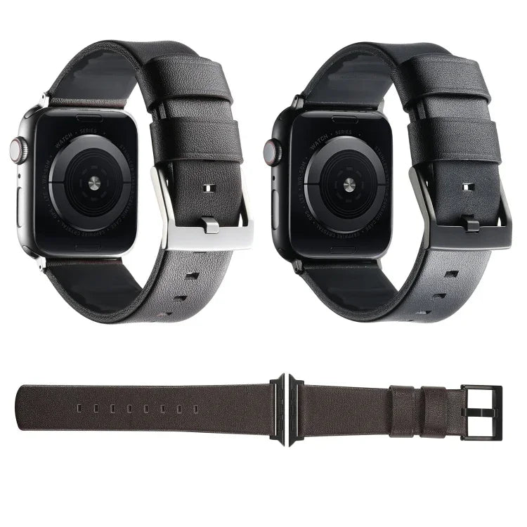 Genuine Leather Hybrid Silicone Watch Band, For Apple Watch Series 7 41mm, For Apple Watch Series 7 45mm, For Apple Watch SE 40mm, For Apple Watch SE 44mm, For Apple Watch Series 6 40mm, For Apple Watch Series 6 44mm, For Apple Watch Series 5 44mm     ...