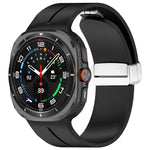 For Samsung Galaxy Watch Ultra 47mm / Ultra 2025 Groove Magnetic Folding Silver Buckle Silicone Watch Band