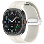 For Samsung Galaxy Watch Ultra 47mm / Ultra 2025 Groove Magnetic Folding Silver Buckle Silicone Watch Band
