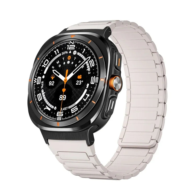For Samsung Galaxy Watch Ultra 47mm Black Connector I-shaped Magnetic Silicone Watch Band