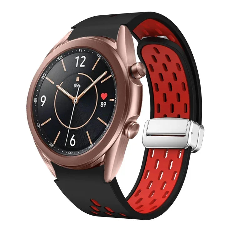 Two Color Magnetic Folding Silver Buckle Silicone Watch Band, For Samsung Galaxy Watch 3 41mm, For Samsung Galaxy Watch Active, For Samsung Galaxy Watch 42mm, For Samsung Gear S2 Classic