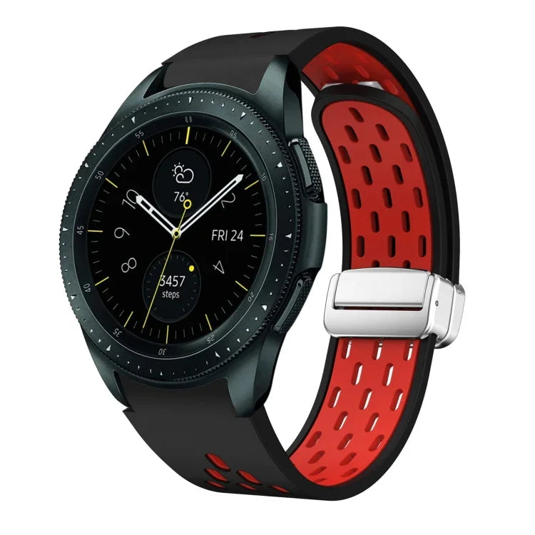 Two Color Magnetic Folding Silver Buckle Silicone Watch Band, For Samsung Galaxy Watch 3 41mm, For Samsung Galaxy Watch Active, For Samsung Galaxy Watch 42mm, For Samsung Gear S2 Classic