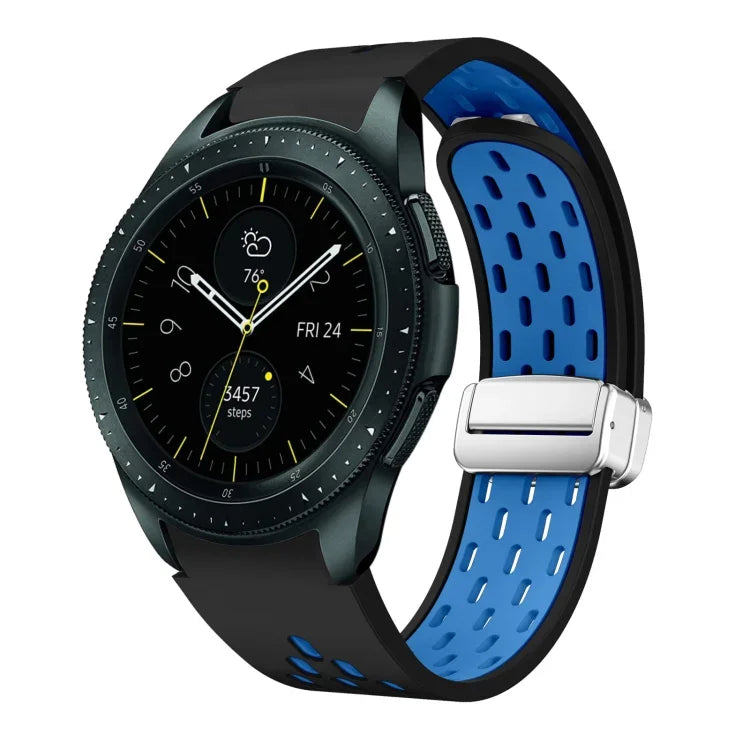 Two Color Magnetic Folding Silver Buckle Silicone Watch Band, For Samsung Galaxy Watch 3 41mm, For Samsung Galaxy Watch Active, For Samsung Galaxy Watch 42mm, For Samsung Gear S2 Classic
