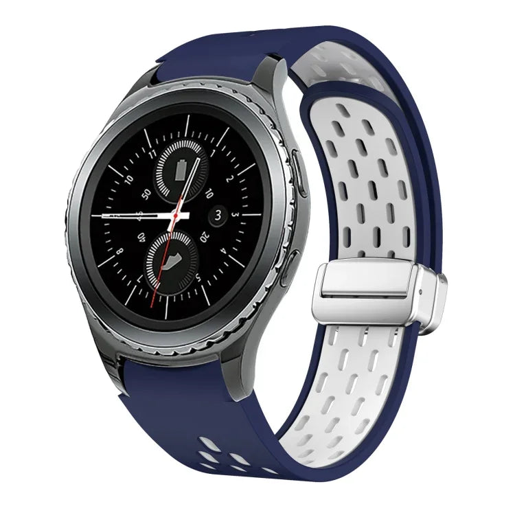 Two Color Magnetic Folding Silver Buckle Silicone Watch Band, For Samsung Galaxy Watch 3 41mm, For Samsung Galaxy Watch Active, For Samsung Galaxy Watch 42mm, For Samsung Gear S2 Classic
