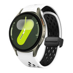 Two Color Magnetic Folding Black Buckle Silicone Watch Band, For Samsung Galaxy Watch 7 40 / 44mm, For Samsung Galaxy Watch 5 40 / 44mm, For Samsung Galaxy Watch 4 40 / 44mm, For Samsung Galaxy Watch 4 Classic 42 / 46mm