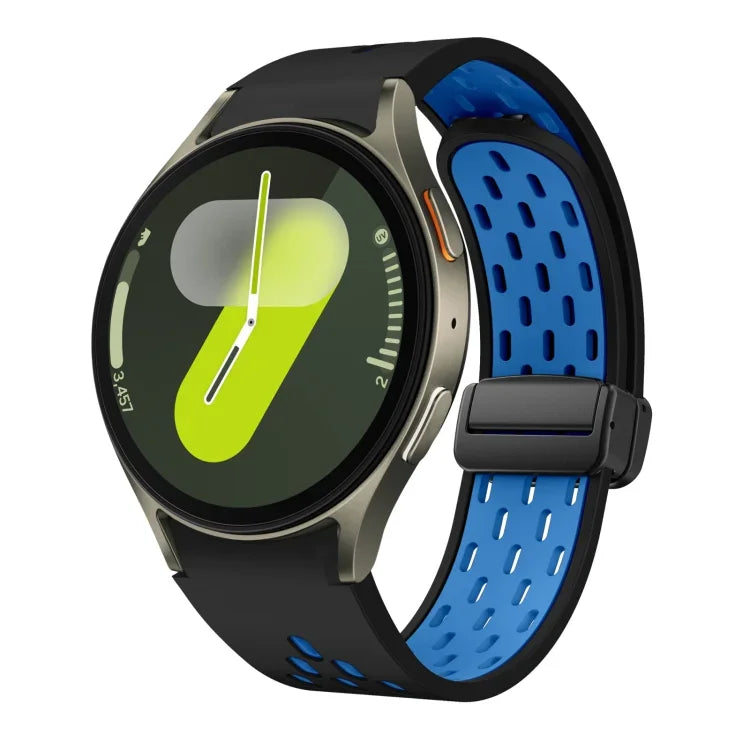 Two Color Magnetic Folding Black Buckle Silicone Watch Band, For Samsung Galaxy Watch 7 40 / 44mm, For Samsung Galaxy Watch 5 40 / 44mm, For Samsung Galaxy Watch 4 40 / 44mm, For Samsung Galaxy Watch 4 Classic 42 / 46mm