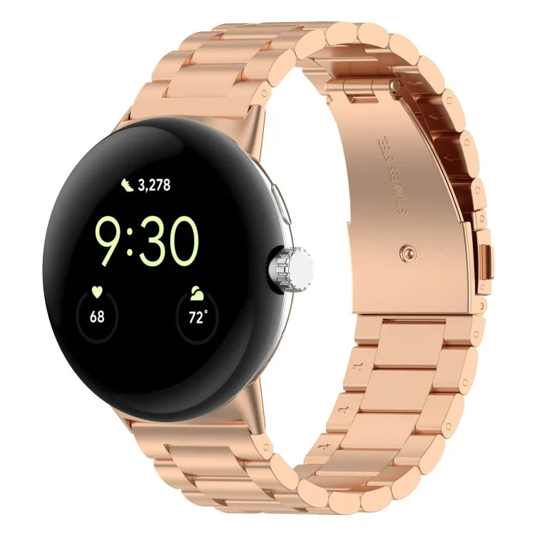 Three Beads Stainless Steel Metal Watch Band, For Google Pixel Watch 4 / Watch 3 45mm, For Google Pixel Watch 4 / 3 / 2 / 1 41mm