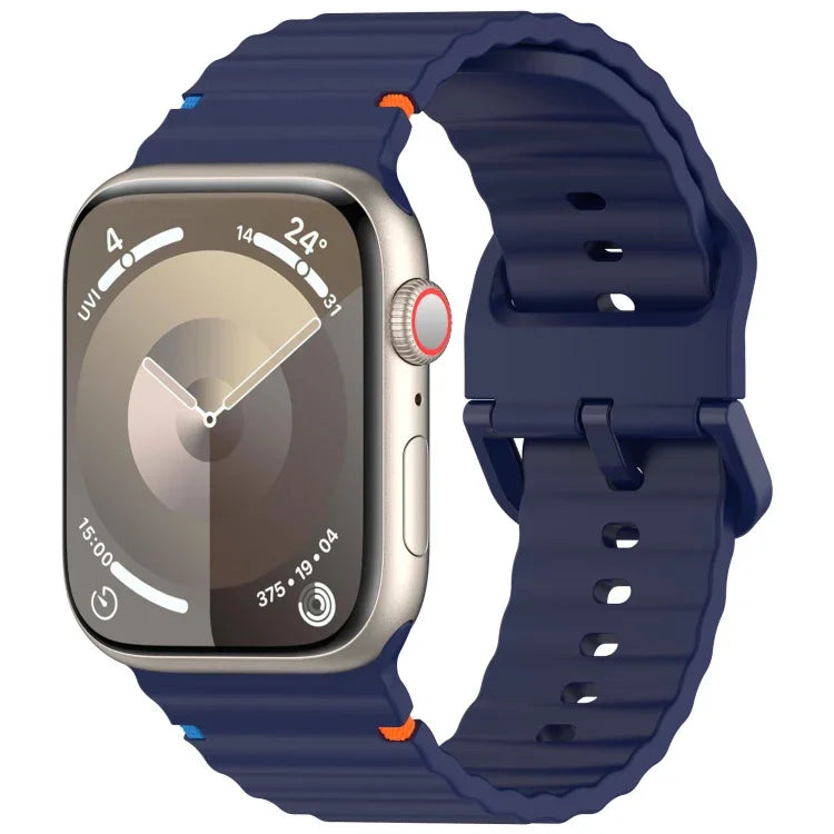 Wavy Grain Stitched Silicone Watch Band, For Apple Watch Series 4 44mm, For Apple Watch Series 4 40mm, For Apple Watch Series 3 38mm, For Apple Watch Series 3 42mm