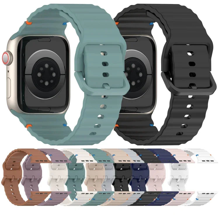 Wavy Grain Stitched Silicone Watch Band, For Apple Watch Series 4 44mm, For Apple Watch Series 4 40mm, For Apple Watch Series 3 38mm, For Apple Watch Series 3 42mm