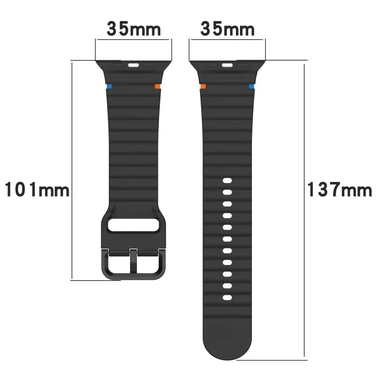 Wavy Grain Stitched Silicone Watch Band, For Apple Watch Series 4 44mm, For Apple Watch Series 4 40mm, For Apple Watch Series 3 38mm, For Apple Watch Series 3 42mm