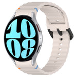Wavy Grain Stitched Black Buckle Silicone Watch Band, For Samsung Galaxy Watch FE 40mm, For Samsung Galaxy Watch 7 40 / 44mm, For Samsung Galaxy Watch 6 Classic 43 / 47mm, For Samsung Galaxy Watch 6 40 / 44mm