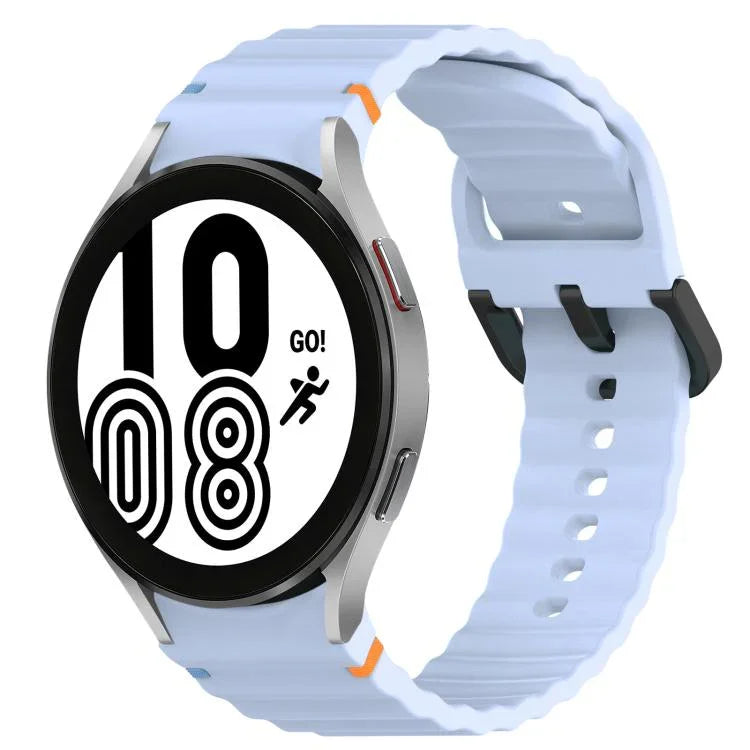 Wavy Grain Stitched Black Buckle Silicone Watch Band, For Samsung Galaxy Watch 5 40 / 44mm, For Samsung Galaxy Watch 5 Pro, For Samsung Galaxy Watch 4 40 / 44mm, For Samsung Galaxy Watch 4 Classic 42 / 46mm