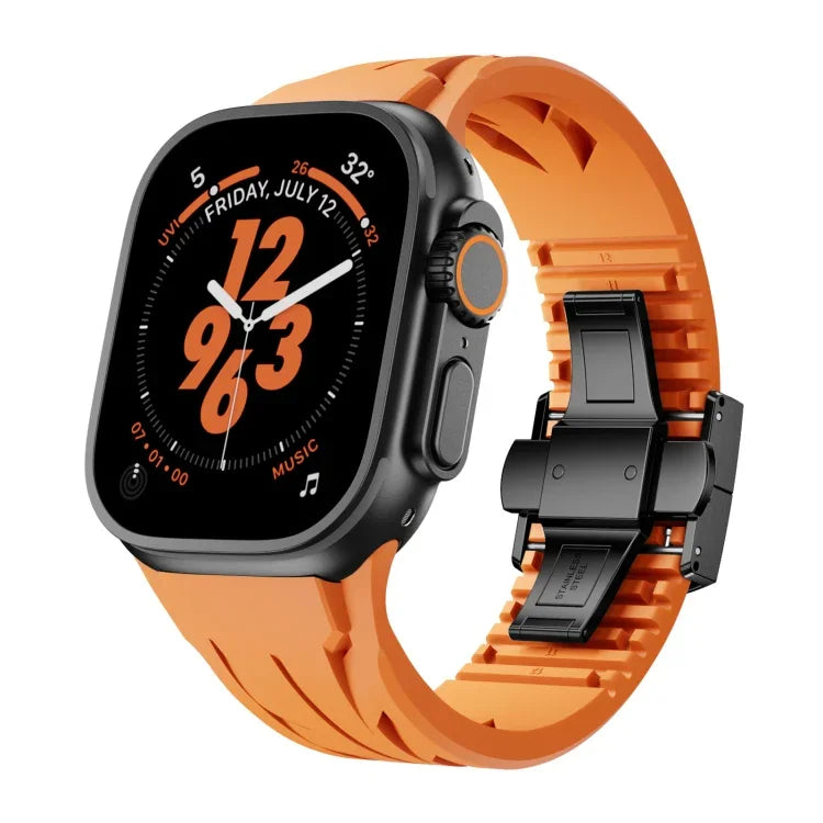 Tailor Stainless Steel Black Butterfly Buckle Silicone Watch Band, For Apple Watch 44mm / 45mm / 46mm / 49mm