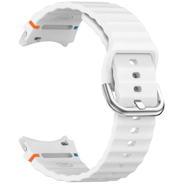 Wavy Grain Stitched Silver Buckle Silicone Watch Band, For Samsung Galaxy Watch 7 40 / 44mm