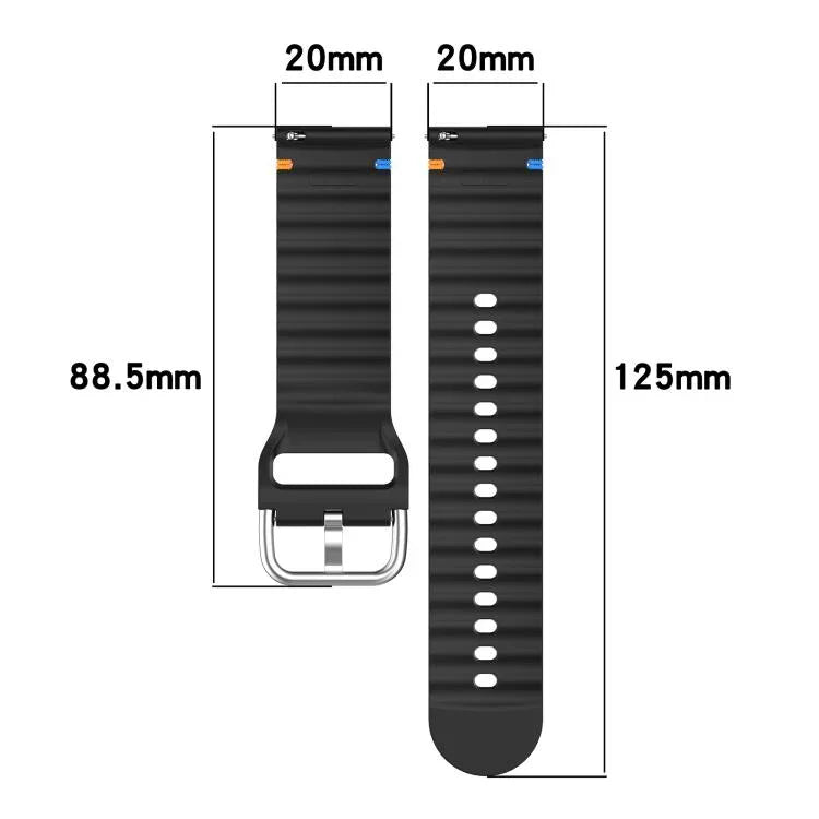 Wavy Grain Stitched 20mm Silicone Watch Band, For Samsung Galaxy Watch 7 40 / 44mm
