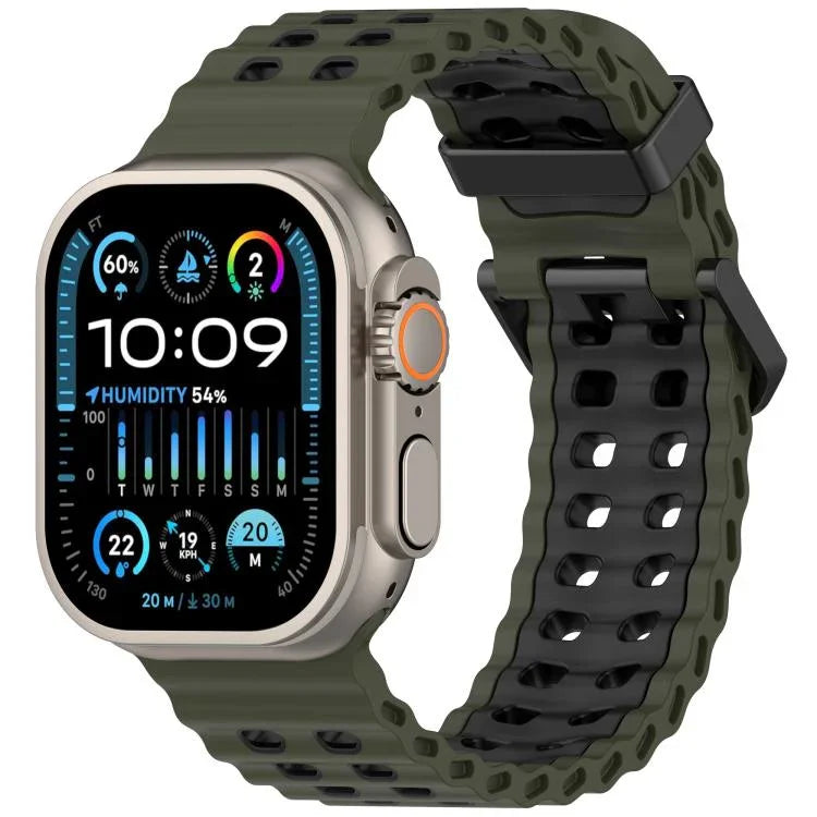 Ocean Double-row Hole Two-color Silicone Watch Band, For Apple Watch 46mm / 49mm / 45mm / 44mm