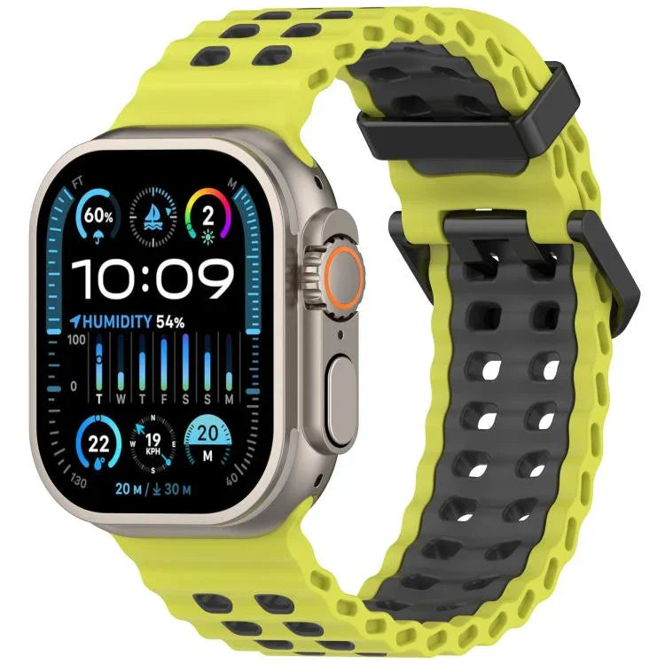Ocean Double-row Hole Two-color Silicone Watch Band, For Apple Watch 46mm / 49mm / 45mm / 44mm