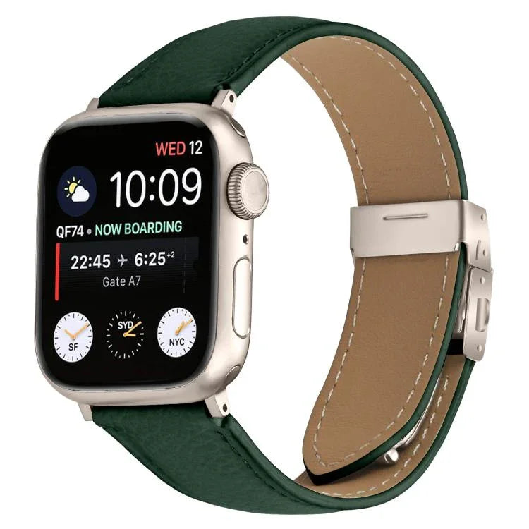 Lychee Texture Starlight Turtle Back Buckle Leather Watch Band, For Apple Watch 46mm / 49mm / 45mm / 44mm, For Apple Watch 42mm / 41mm / 40mm / 38mm