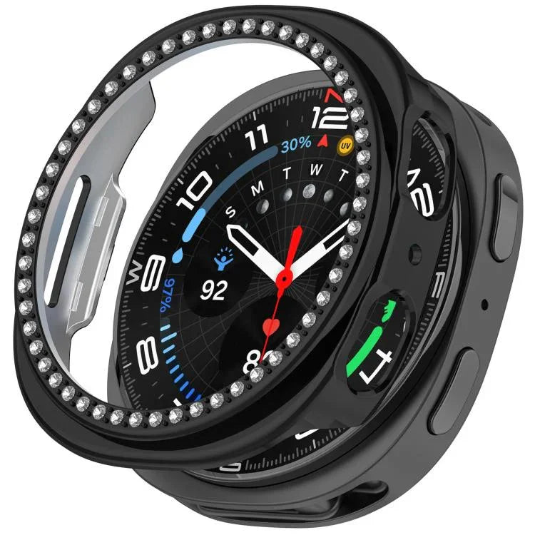 Single Row Diamond Half Coverage Hollow PC Watch Case, For Samsung Galaxy Watch 8 44mm, For Samsung Galaxy Watch 8 40mm